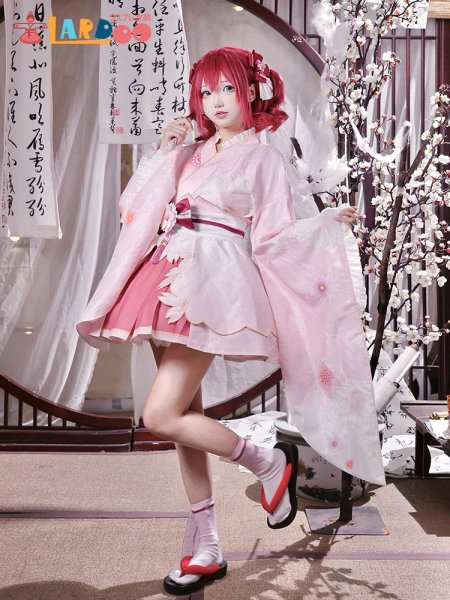 画像2: ラブライブ！サンシャイン!! LoveLive! Sunshine!! 黒澤ルビィ 桜和装 コスチューム コスプレ衣装 (2)