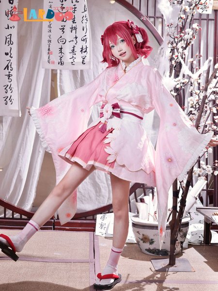 画像4: ラブライブ！サンシャイン!! LoveLive! Sunshine!! 黒澤ルビィ 桜和装 コスチューム コスプレ衣装 (4)