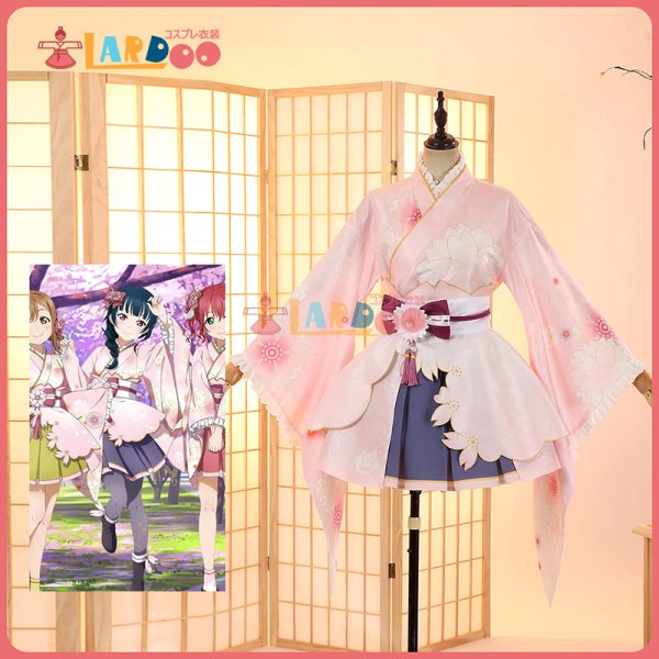 画像1: ラブライブ！サンシャイン!! LoveLive! Sunshine!! 津島善子 桜和装 コスプレ衣装 コスチューム (1)