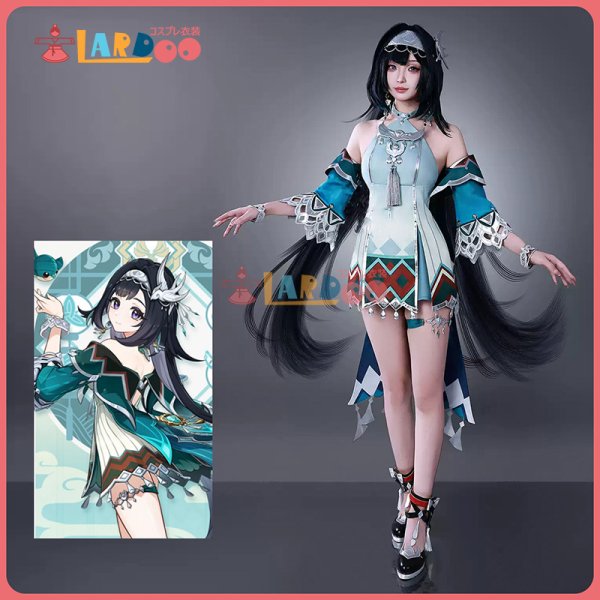 画像1: 原神 Genshin 璃月 藍硯 らんやん コスチューム コスプレ衣装/ウィッグ/靴 (1)