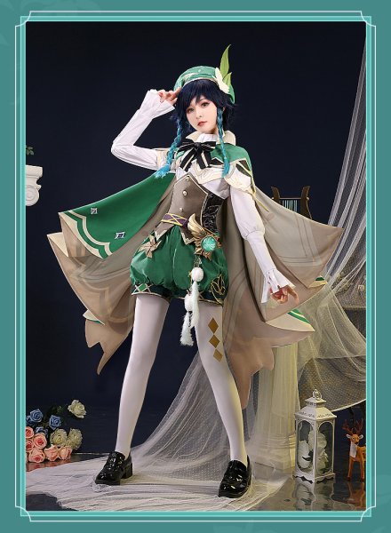 画像2: 【三分妄想】原神 Genshin ウェンティ Venti  コスチューム  金属パーツ版  コスプレ衣装/ウィッグ/靴 (2)