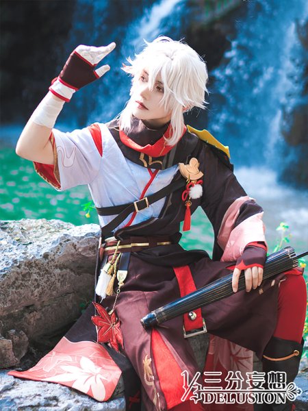 画像2: 【三分妄想】原神 Genshin 楓原万葉 かえではらかずは リメイク版 コスプレ衣装/ウィッグ/靴  コスチューム  (2)