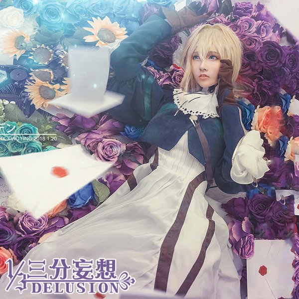 画像1: 【三分妄想】ヴァイオレット・エヴァーガーデン ヴァイオレット コスチューム コスプレ衣装/ウィッグ/靴 (1)