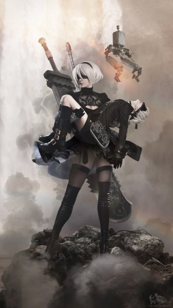 画像5: 【三分妄想】NieR:Automata ニーア オートマタ ヨルハ二号B型 2B コスチューム コスプレ衣装/ウィッグ   (5)