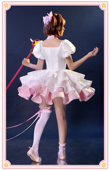 画像4: 【三分妄想】カードキャプターさくら  木之本桜  白ワンピース コスチューム コスプレ衣装/ウィッグ (4)