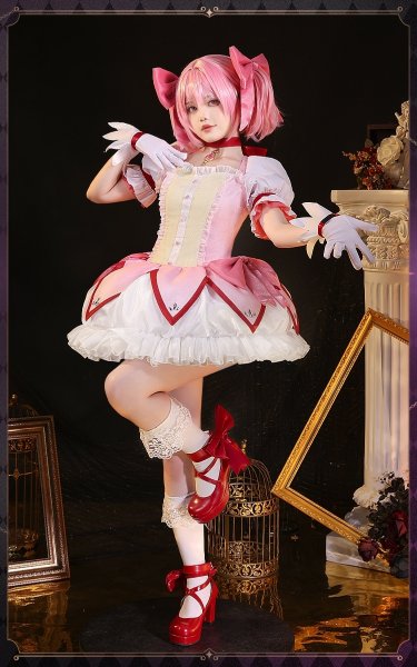 画像2: 【三分妄想】魔法少女まどか☆マギカ 鹿目まどか 魔法少女コス コスプレ衣装/ウィッグ/靴 コスチューム  (2)
