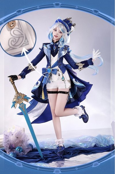 画像1: 【三分妄想】原神 Genshin 白Ver フリーナ/Furina フォカロルス/Focalors 付けまつ毛付き コスチューム コスプレ衣装/ウィッグ/靴 (1)