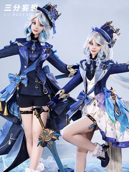 画像2: 【三分妄想】原神 Genshin 黒Ver フリーナ/Furina フォカロルス/Focalors 付けまつ毛付き コスチューム コスプレ衣装/ウィッグ/靴 (2)