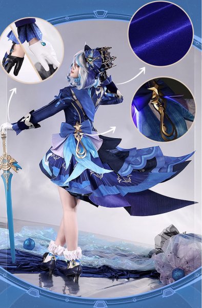 画像3: 【三分妄想】原神 Genshin 黒Ver フリーナ/Furina フォカロルス/Focalors 付けまつ毛付き コスチューム コスプレ衣装/ウィッグ/靴 (3)