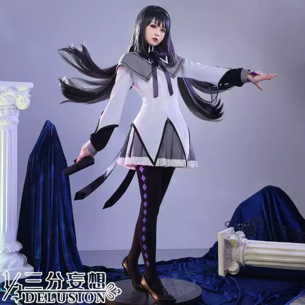 画像1: 【三分妄想】魔法少女まどか☆マギカ 暁美焔  暁美ほむら  魔法少女コス コスプレ衣装/ウィッグ コスチューム  (1)