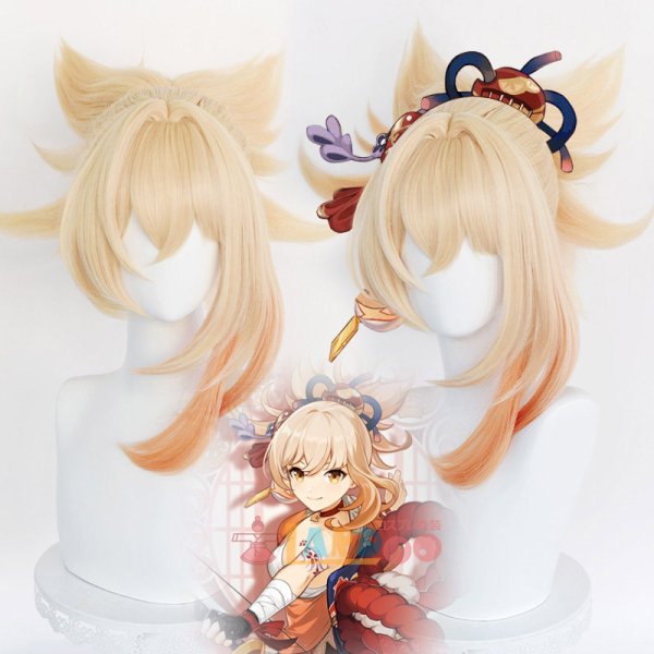 画像1: 原神 Genshin 稲妻 宵宮 よいみや コスプレウィッグ ネット付き 耐熱かつら (1)